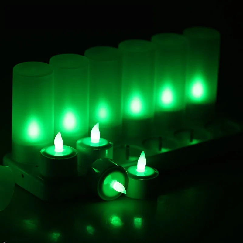 Set of 12 Remote Controll Rechargeable Tea Light LED Candles frosted Flameless TeaLight Multi-color Changing Candle Lamp Party