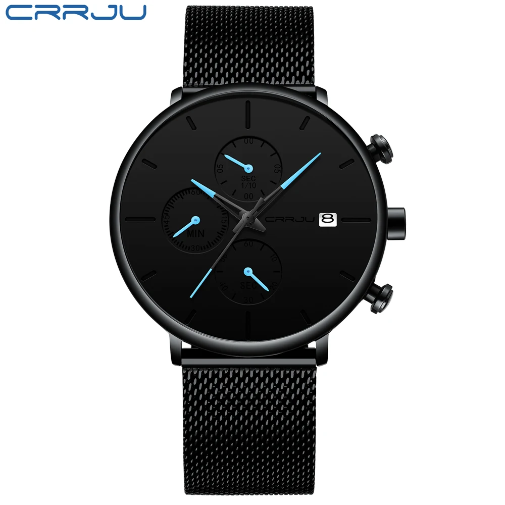 CRRJU Watch Men Blue Luxury Quartz Steel Mens Watches Top Brand Luxury Chronograph Clock Man Men\'s Watch Luxury Wristwatches