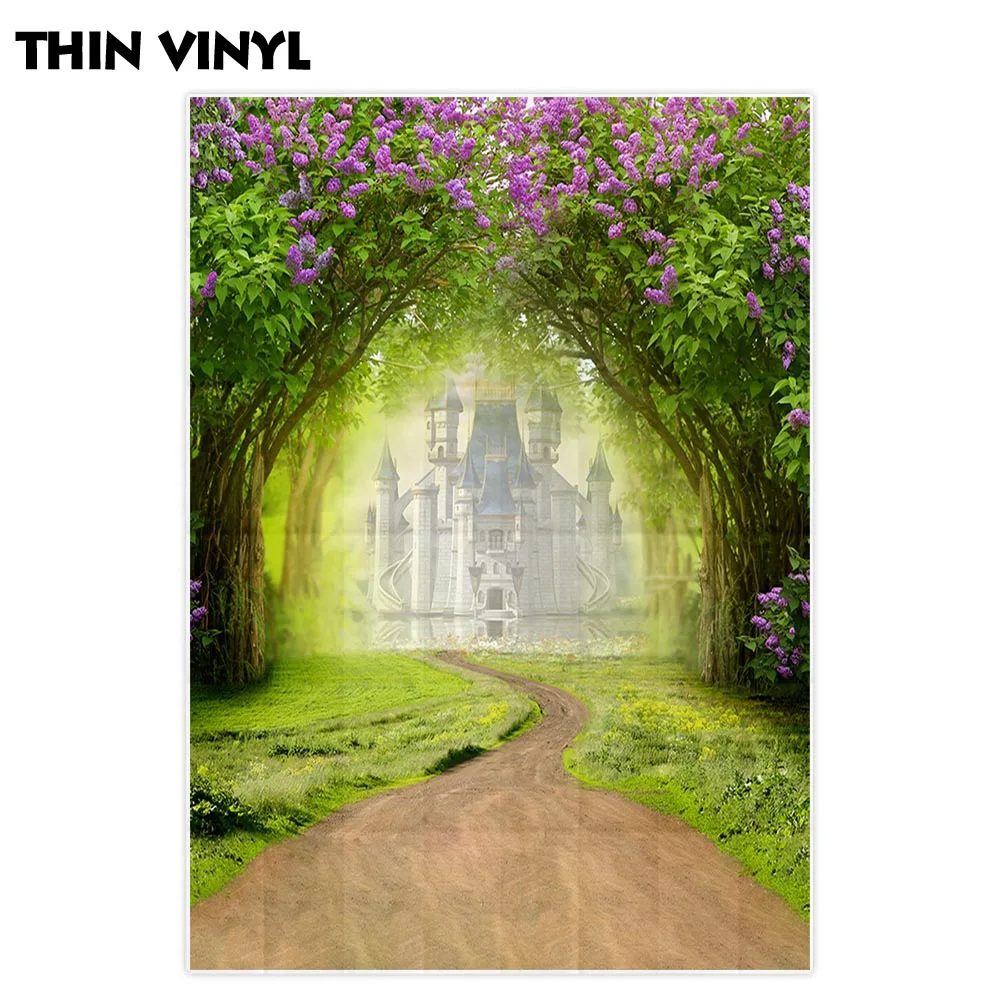 Funnytree photophone photocall castle thicket flowers Curved road outdoor building spring backdrops photo studio backgrounds