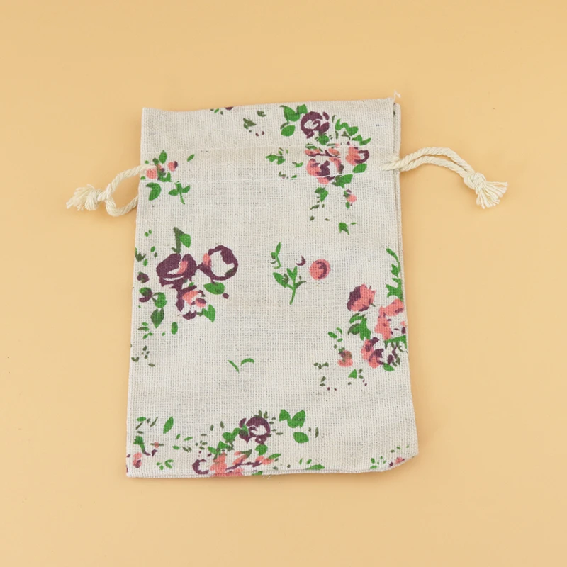 10pcs/lot Small Drawstring Cotton Bag for Gift Sachet Grocery Storage Pouch Cute Craft Packaging Bags 10*14cm Flower Pattern