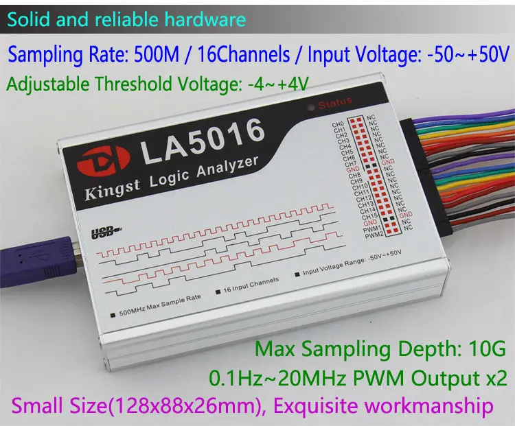 Kingst LA5016 USB Logic Analyzer 500M max sample rate,16Channels,10B samples, MCU,ARM,FPGA debug tool, Lots  3   Per  piece