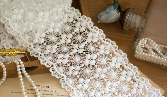 10 yards Off White Cotton Lace Trim, Hand-Made Lace Water Soluble Embroidery Cotton Lace DIY Lace Fabric Clothing Accessories