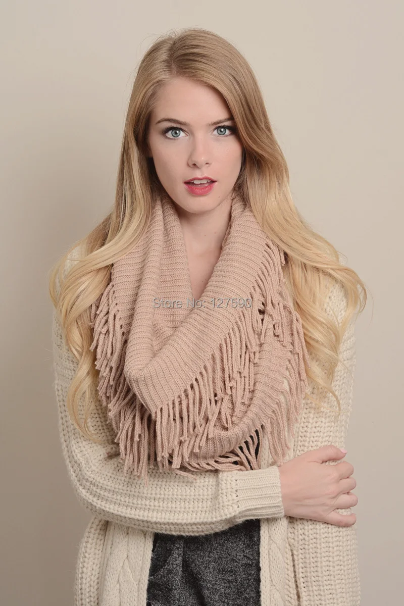 fashion Winter Crocheted Tassel Infinity Cashmere Scarf Neck Warmer Cowl Round Loop