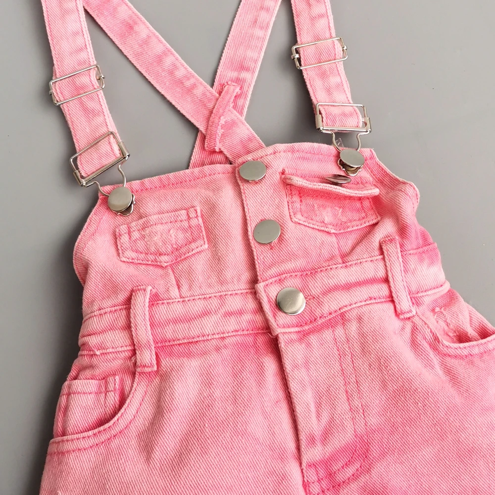 Chumhey 2-10T Kids Overalls Summer Girls Suspender Denim Shorts Pink Jeans Children Clothes Kawaii Bebe Jumpsuit Child Clothing