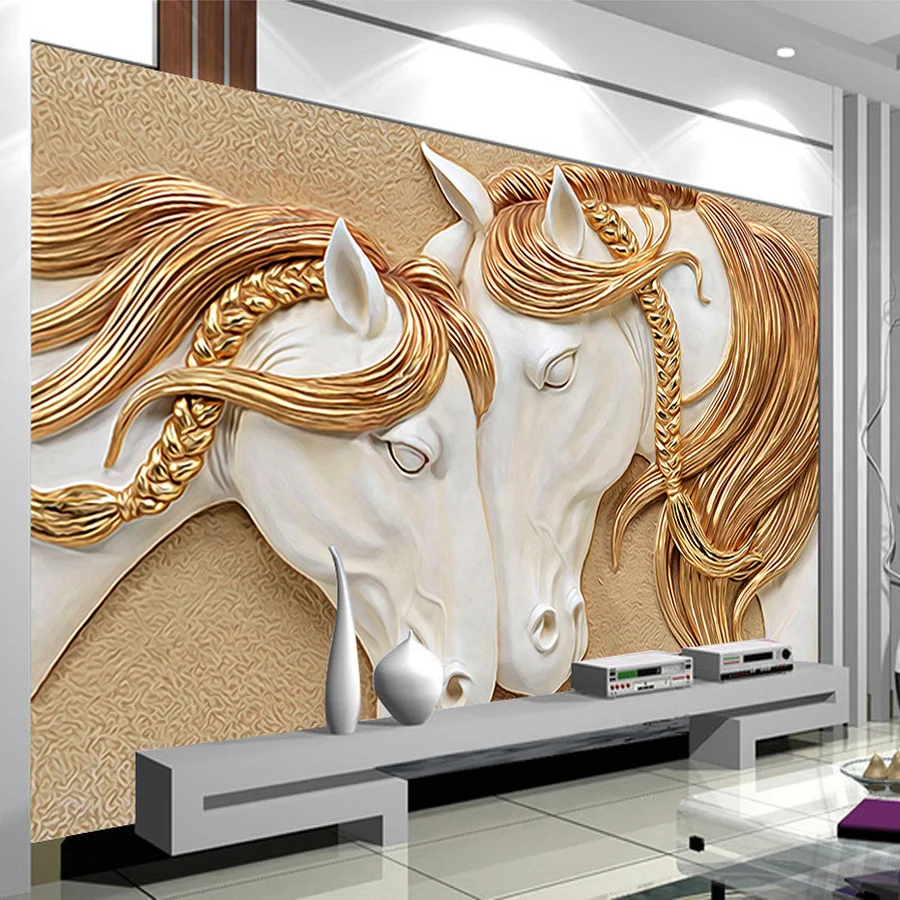 High Quality Custom Photo Wallpaper 3D Stereo Embossed Horse Living Room TV Backdrop Wall Mural Art Painting Mural Wall Paper