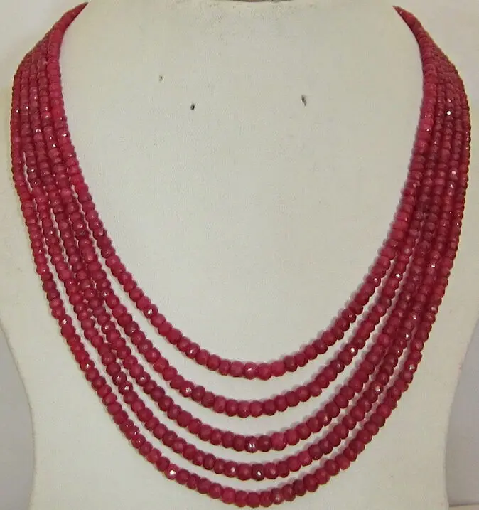 

word Love real jewelry Stunning 5-row 2x4 mm natural faceted Red jewelry gem stone abacus Beads necklace 17-21" WW