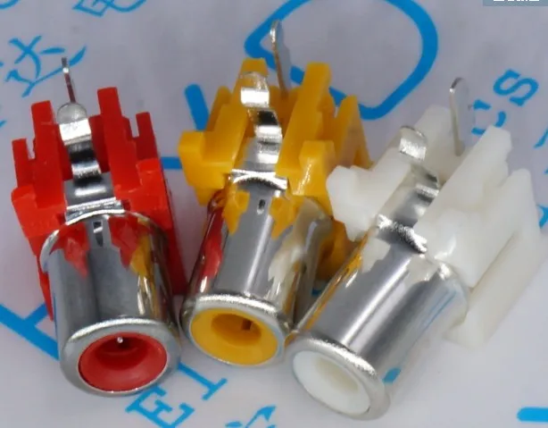 10PCS/LOT AV-8.4-5 2x Holes 2Pins RCA Sockets 90Degree Audio Video Connecctors Jacks yellow white red