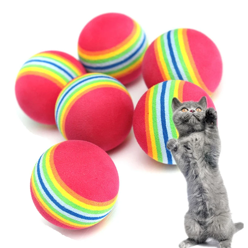 New 6pcs 3.5cm Pet Cat Dog Coloured Soft Foam Rainbow Play Chew Chase Balls