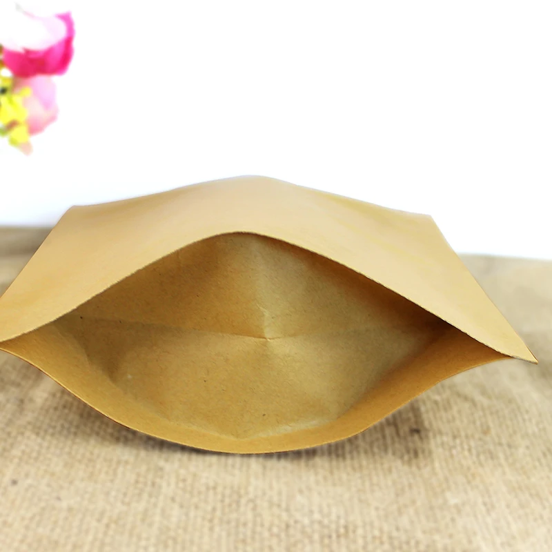 50PCS Stand up Kraft Paper+Foil Inlay Zipper Storage Bag High Barrier Powder Nuts Coffee Tea Spice Candy Heat Sealing Pouches