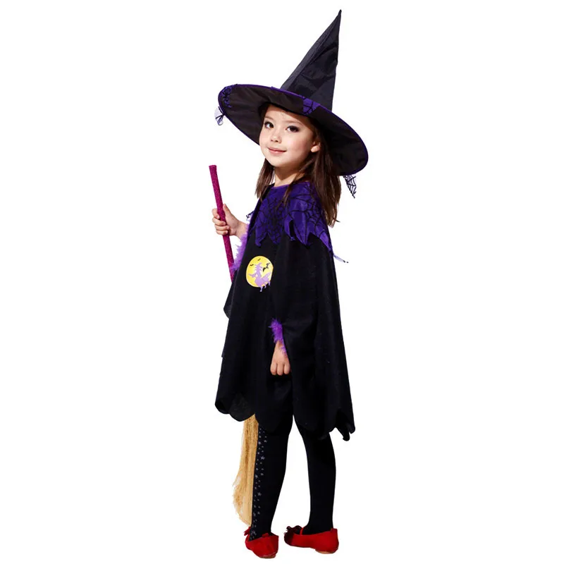 Nieuwjaar Carnaval Halloween Heksenkostuum voor Meisje Kinderen Fantasia Fancy Dress Tovenares Mantel met Hoed Kinderen Cosplay Kleding