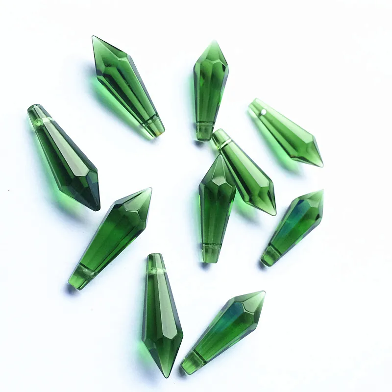 Whole Price 200pcs/Lot 35mm Green Crystal Icicle U-drop Prisms Glass Light Pendants Lamp Pendants For Beads Curtain Accessoires