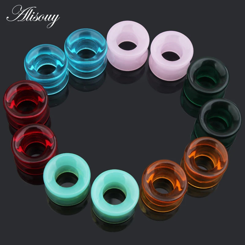 Alisouy 2pcs/lot Piercing Stone Ear Plugs Piercing Body Jewelry Expander Double Flared Ear Gauges 8-16mm Six Color for Chose