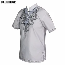 Dashikiage New Men's Pharaoh Scepter Embroidery Short Sleeve Best Colors Traditional Mali African Vintage Top