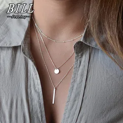 New European Simple Multi Layers Tassels Bar Coin Necklace Clavicle Chains Charm Womens Fashion Jewelry Colar