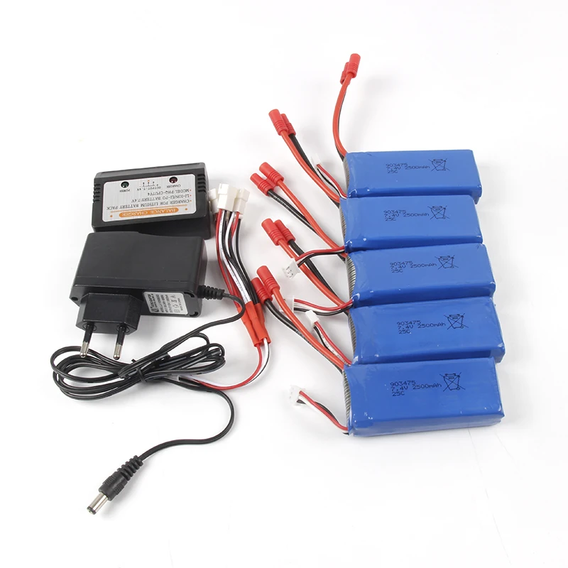 5 pces * 7.4v 2500mah 25c bateria 1 a 5 carregador cabo + carregador de equilíbrio para syma x8c/x8w/x8g/x8hc/x8hw/x8hg rc quadcopter