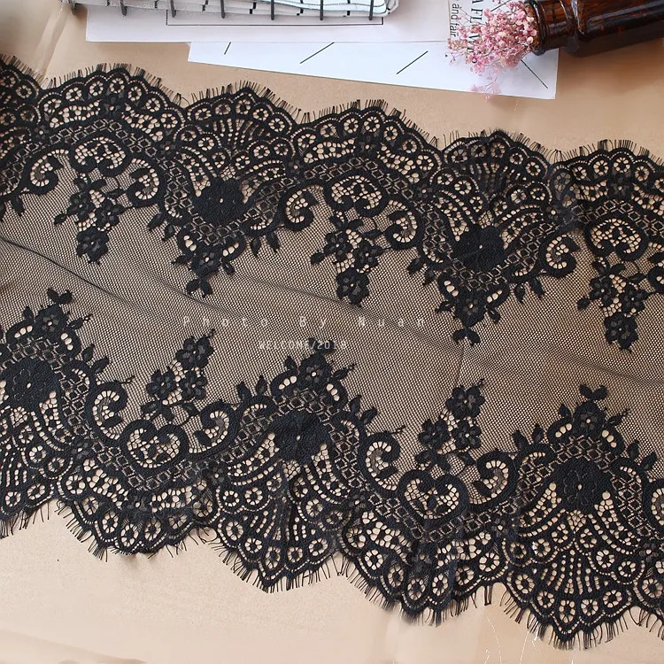 French lace widened 37cm eyelash lace fabric high-grade black and white lace accessories decoration