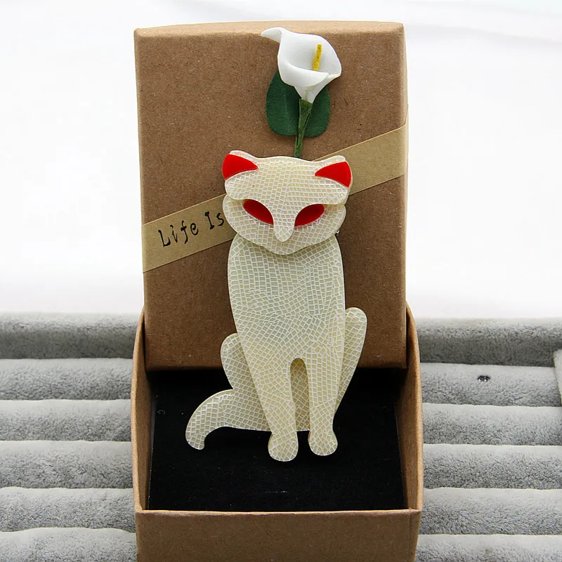 FishPeach Large Acrylic Fox Brooches And Pins For Women Ladies Resin Cats Animal Collar Brooch Scarf Badges Accessories Gifts