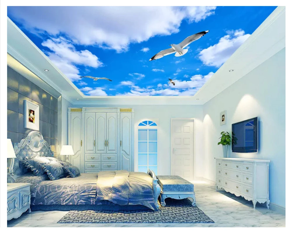 beibehang Modern personality fashion thick sky white clouds sunshine sky suitable for zenith floor papel de parede 3d wallpaper