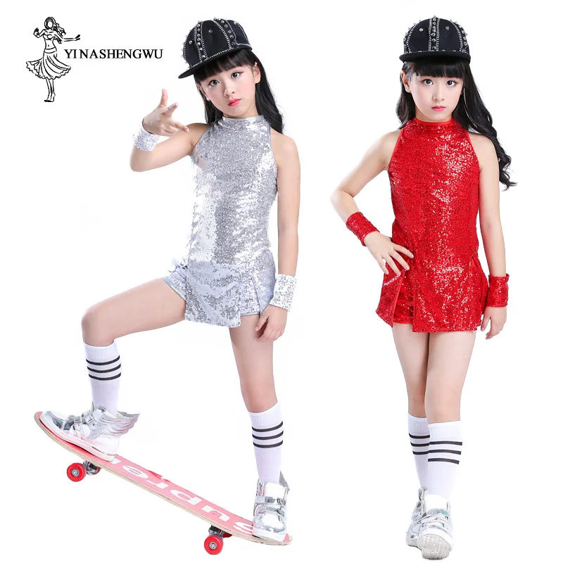 Jazz Dance Costumes for Girls Sequins Fashion Street Dance Clothing for Kids Hip Hop Modern Dance Clothes Children Stage Show