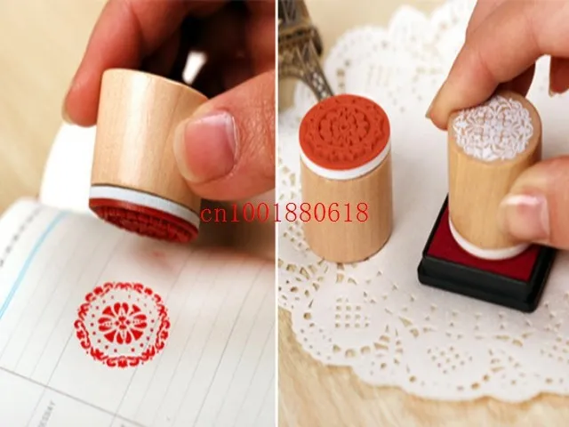 

Free Shipping 6 Styles Design Lace series Wood Stamp Round Vintage pattern Gift Stamps ,1200pcs/lot