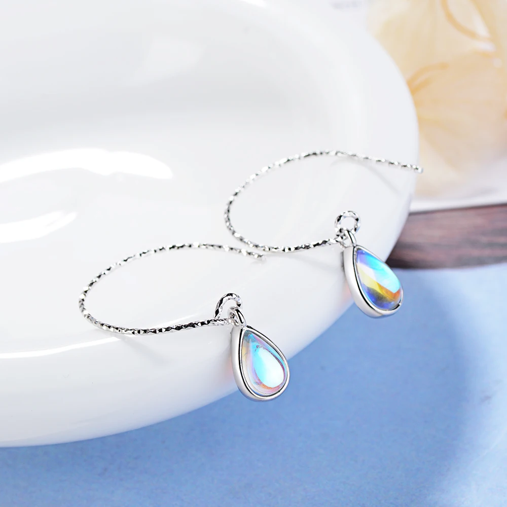 Moonstone Water Drop Earrings For Women 925 Sterling Silver Ear Jewelry Boucle D'oreille Oorbellen S-e655