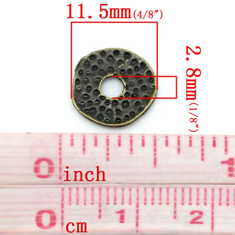 100 PCs Doreen Box Spacer Beads Round Antique Bronze Color Dot Carved For DIY Jewelry Making Accessories 11.5x11mm, Hole:2.8mm