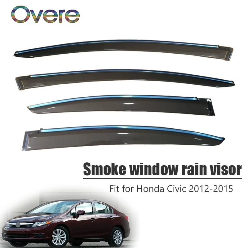 

OVERE NEW 1Set Smoke Window Rain Visor For Honda Civic 2012 2013 2014 2015 Styling Vent Sun Deflectors Guard ABS Accessories