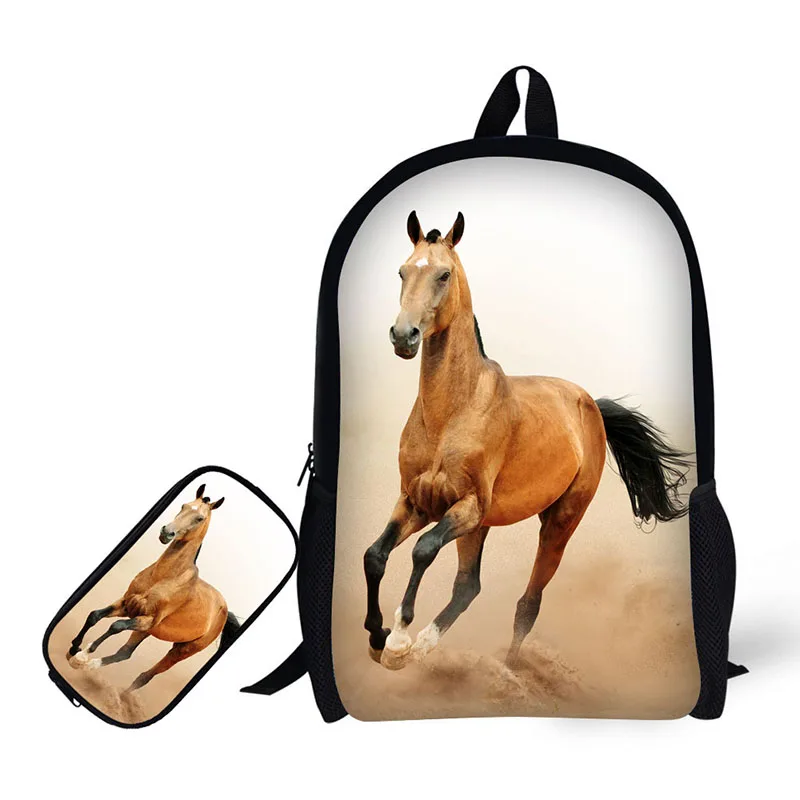 3D the horse Printing Children Backpack+Pencil case for High School Backpacks for Primary school students Teenagers Mochila