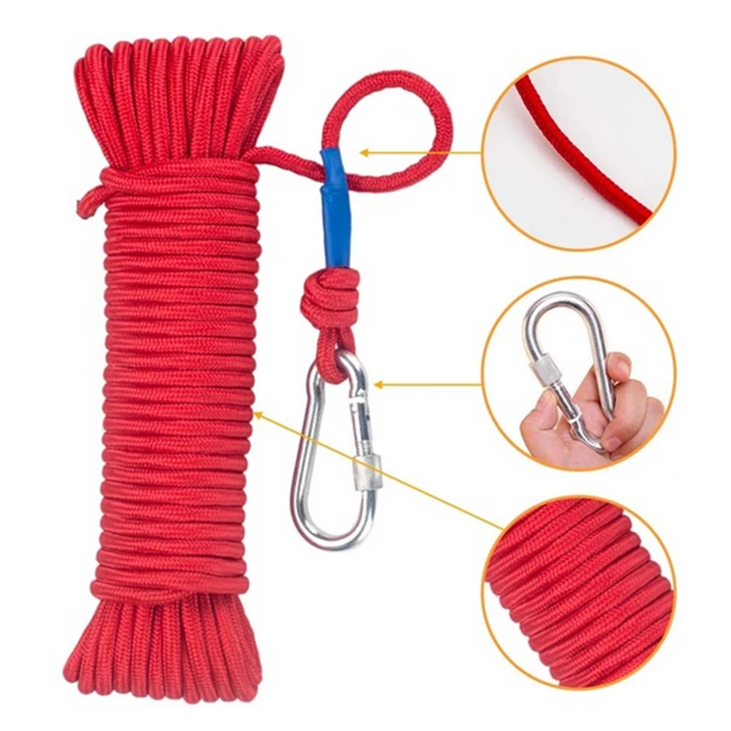 20m Nylon Rope Fishing Safe High Strength Braid with Safety Lock Outdoor Camping Hiking Climbing Rope Accessories 6MM/8MM