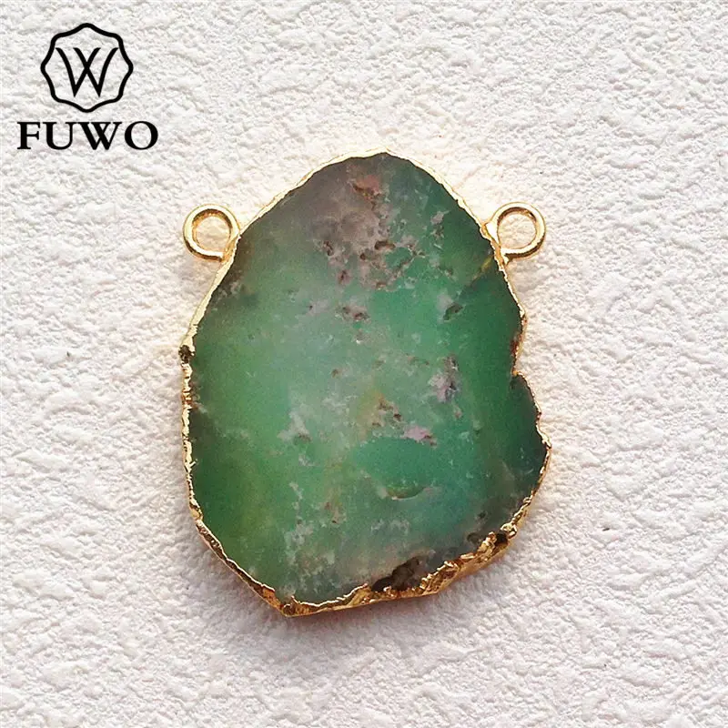 

FUWO Wholesale Natural Chrysoprase Slice Pendant,Golden Plated Semi-precious Stone Accessory For Jewelry Making 5Pcs/Lot PD042