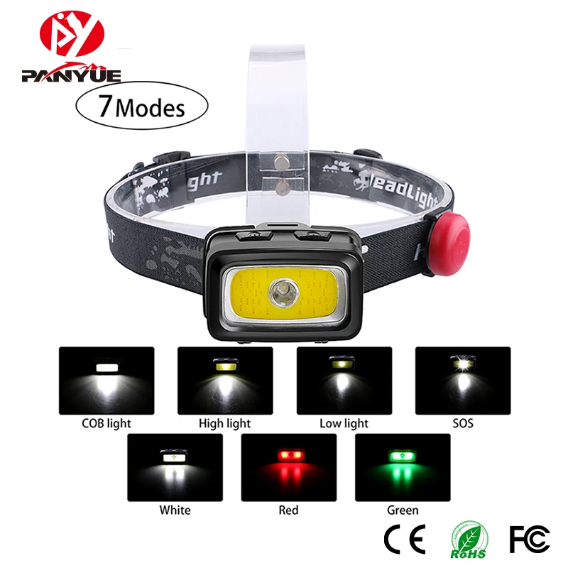 

PANYUE High Quality Mini Outdoor Headlamp Waterproof LED Headlight Flashlight 7 Modes Red SOS Light Head Lamp Torch Light