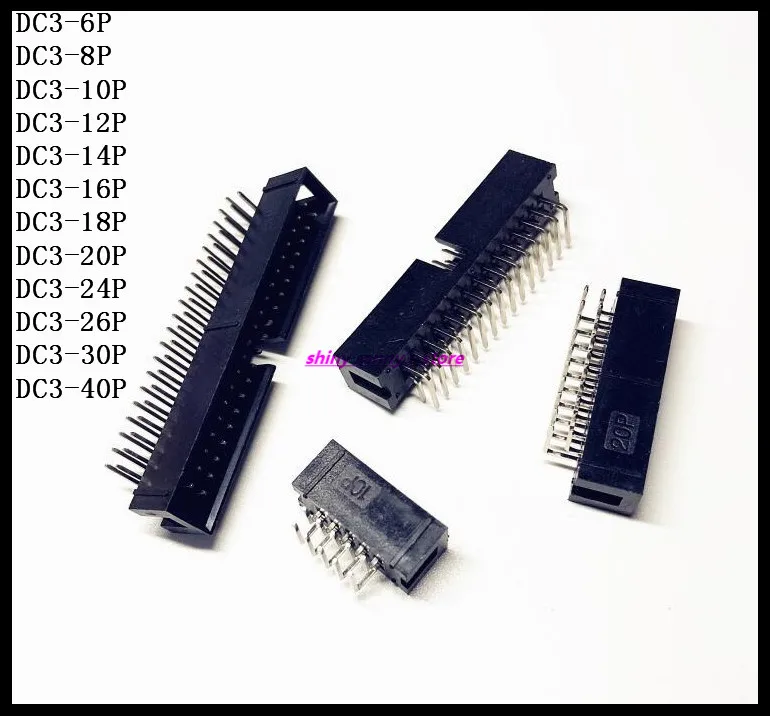 DC3-24P , 26P , 30P , 40P Socket Elbow Double Row IDC Box Connector 2.54mm Pitch Box Headers Female Connector Brand New