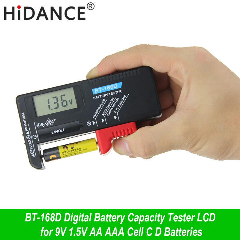 HiDANCE-probador de capacidad de batería Digital portátil, dispositivo LCD para voltaje de 9V, 1,5 V, pilas AA, AAA, C, D, BT-168D