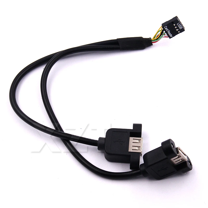 

1pcs 30cm Motherboard Internal 9pin Pitch 2.54mm to Dual Port USB 2.0 A Female Screw Lock Panel Mount Cable