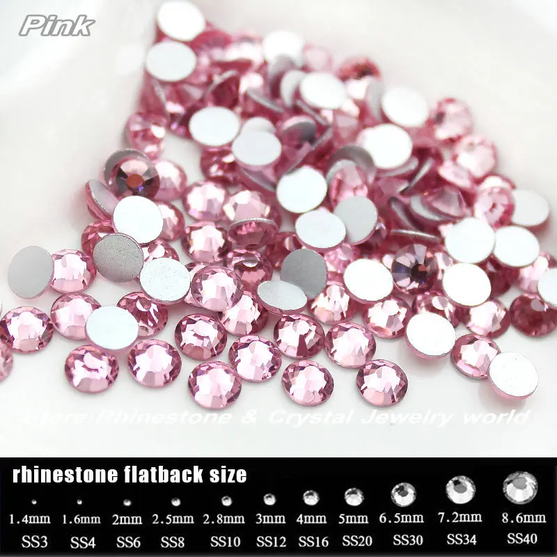 SS4-SS34 Pink Light Rose Color Rhinestone for Nail Art, Flat back Non Hotfix Glue on Nail Art Rhinestones Crystals Stones