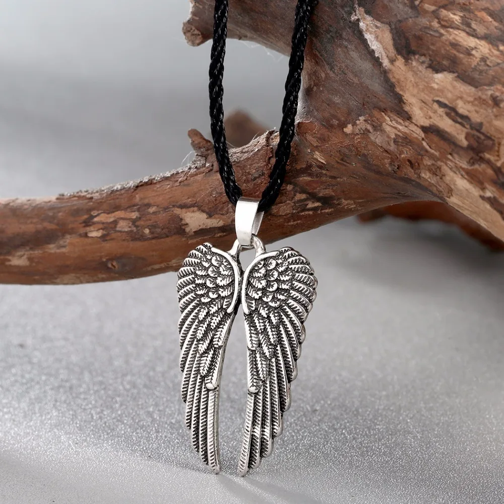 QIMING Antique fashion Angel Wings Necklace Women Angel Wings Pendant Guardian Angel Charm Collars Wing Necklace Jewelry