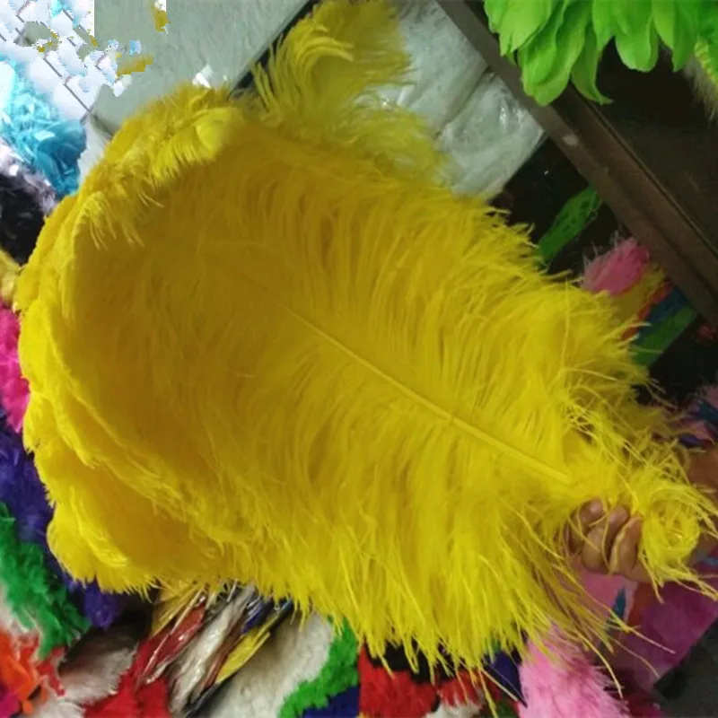 the pole of coarse10PCS ostrich feather yellow ostrich plumage 60-65cm/24-26 inches wedding performance art plumes decoration