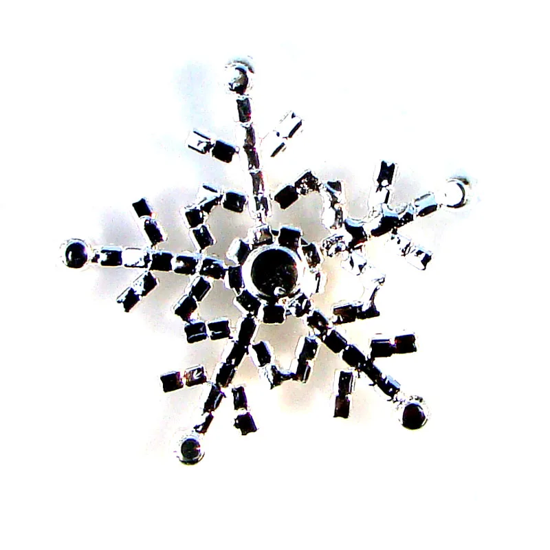 Silver Rhinestone Snowflake Flatback Glue On Wedding Gift Ornament Buttons Fashion Christmas Decoration Accessory New 45mm