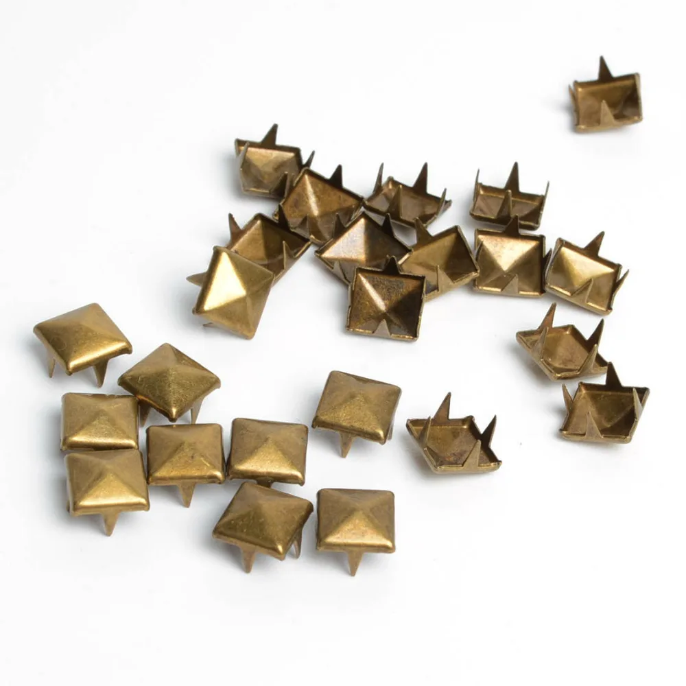 Antique Brass Pyramid Studs, Nailheads Rivet, Spike, Punk, Bag, Leather, Bracelet Clothes, Garment Rivet, Sewing, 100pcs, 8mm