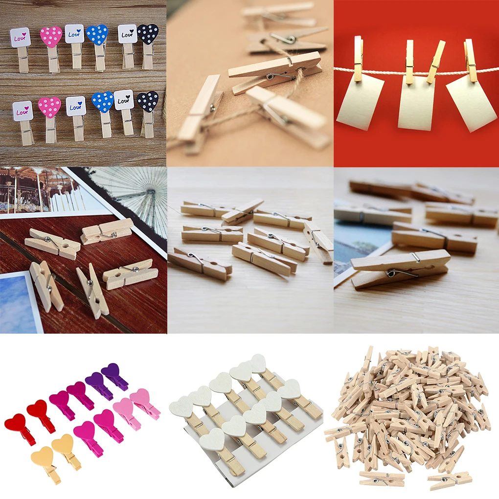 50pcs/100pcs 25mm Mini Natural Wooden Clips for Photo Clips Craft Decoration Clips