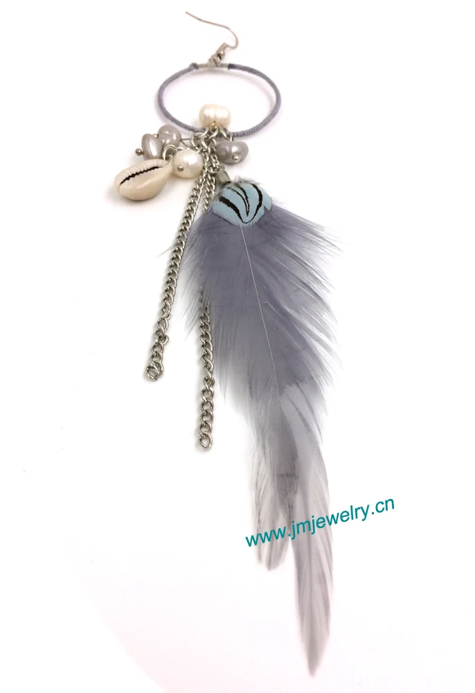 wholesale handmade Ethnic jewellery vintage dangle feather earrings with tassel summer style nickel free earrings