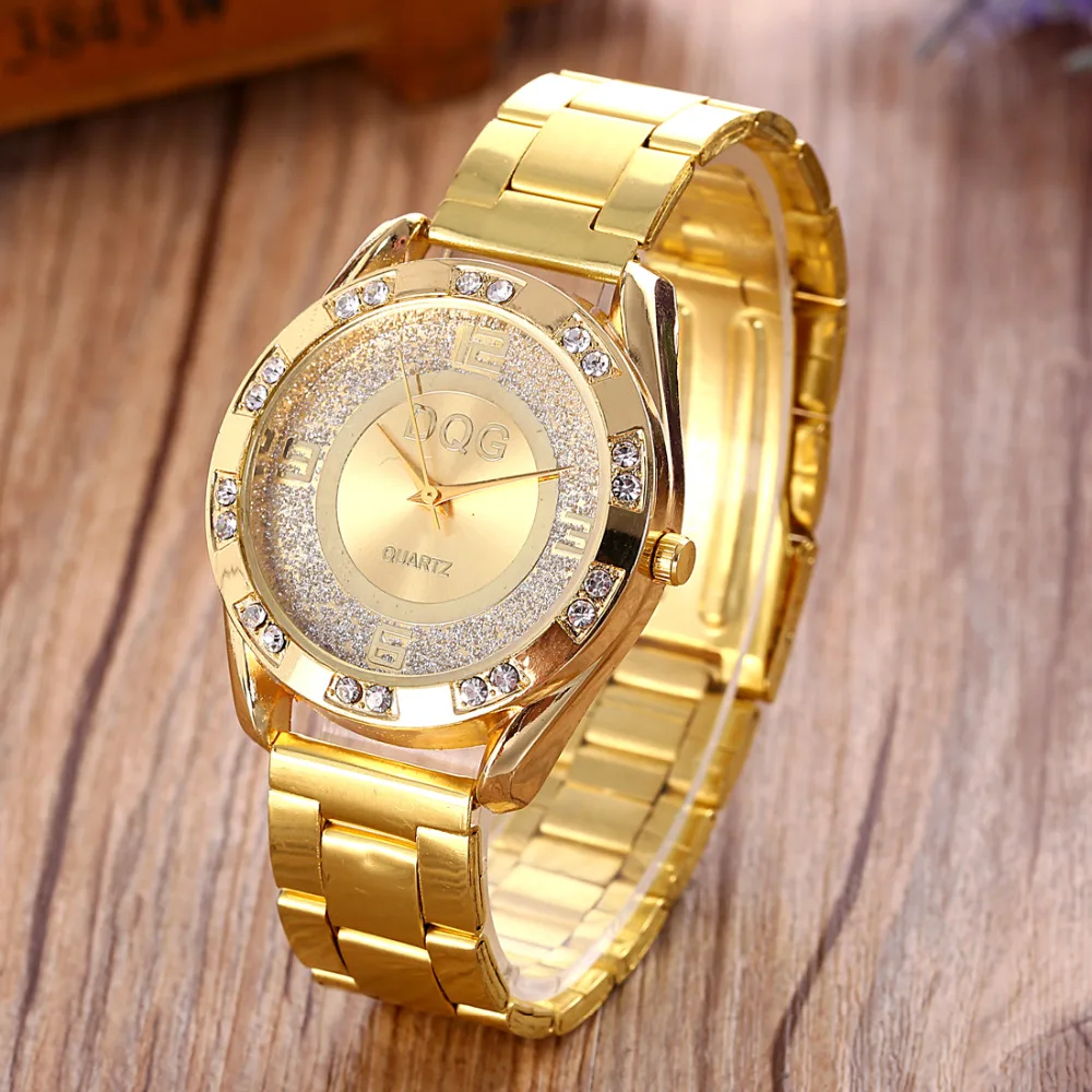 

2023 New Famous Brand DQG Women Gold Stainless Steel Quartz Watch Crystal Luxury Casual Analog Watches Relogio Feminino Hot sale