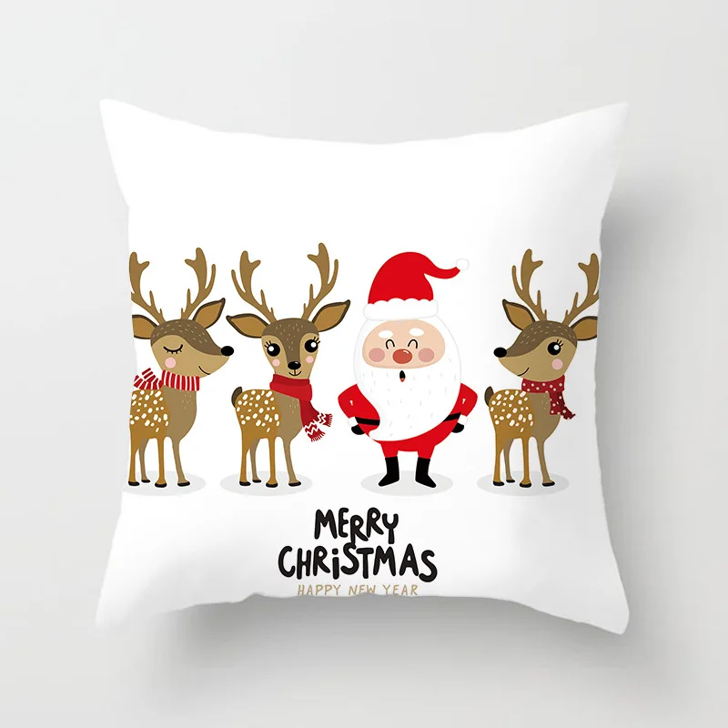 Christmas Cushion Cover Merry Christmas Decoration Pillowcases Santa Claus Elk Pillow Case Cover White Christmas Gift Pillow