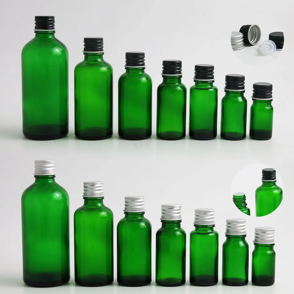 

200 x 100ml 50ml 1oz 20ml 1/2oz 10ml 5ml Green Boston Round Glass Essential Oil Bottle,glass bottle with Aluminum Cap