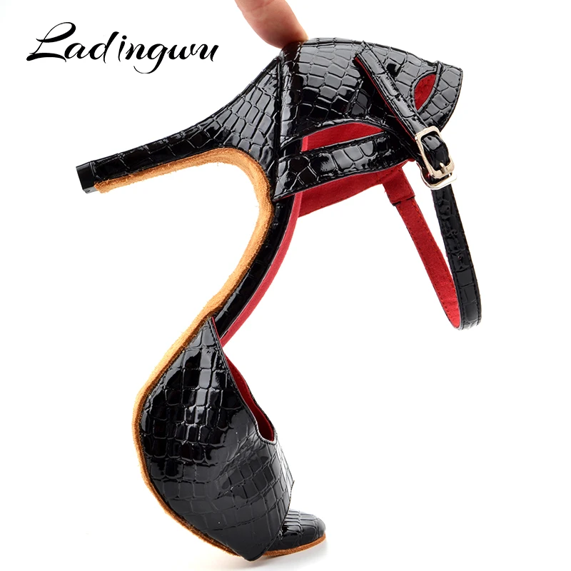 Ladingwu Latin Dance Shoes Women Snake texture PU Soft Bottom Ballroom Party Dance Shoes Red Black zapatos de baile latino mujer