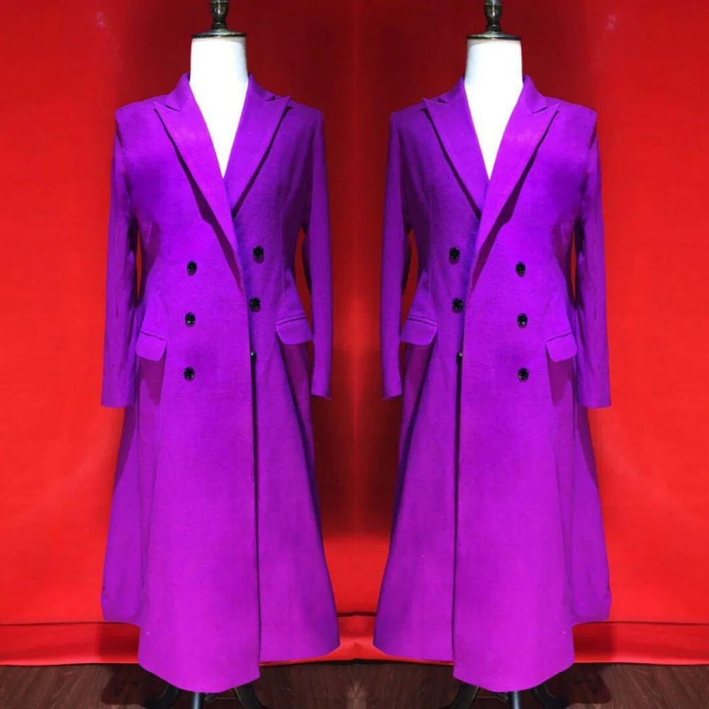 Fashion Purple Men's Jacket Winter Clothes Men Singer Dance Show Blazer Wear Nightclub Outfit Costume Prom Party Long Outfit