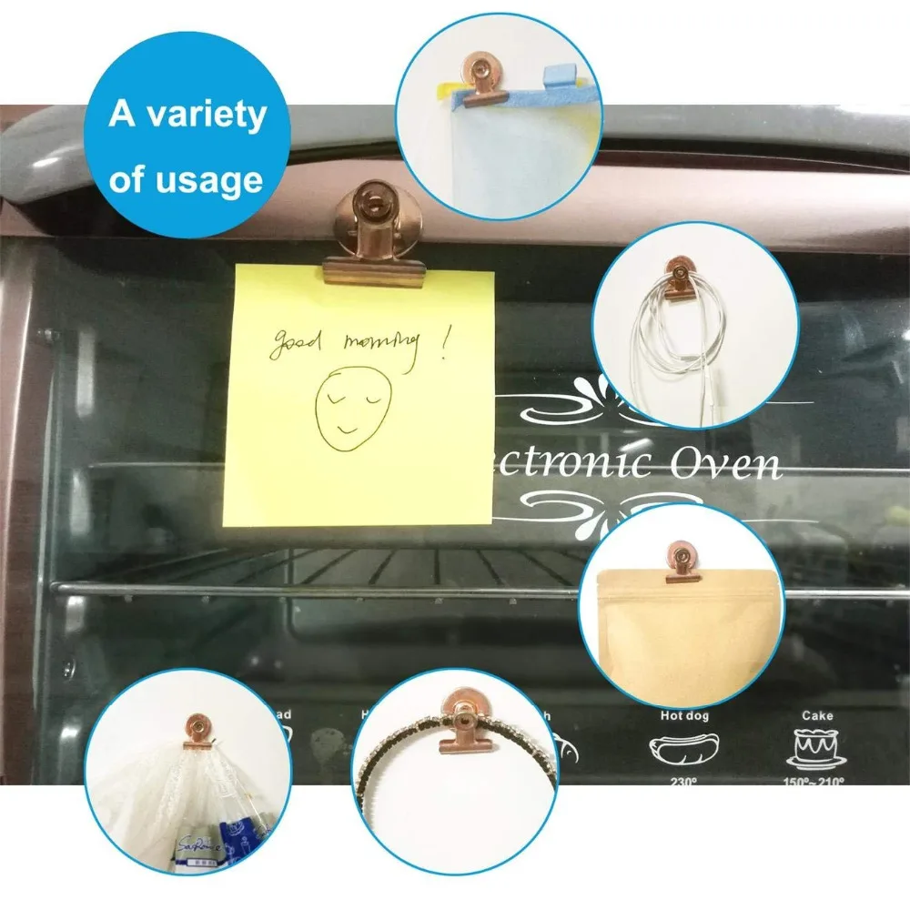 XRHYY 2 Pieces Refrigerator Magnet Hook Clips, Strong Magnetic Clips with Scratch Safe for Notes, Fridge, Office (Rose Gold)