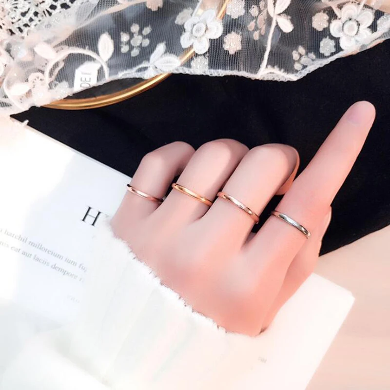 Small Stainless Steel Rings for Women Black Rose Gold Silver Color Tail Ring Fashion Jewelry Wholesale