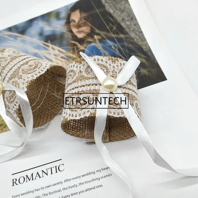 300pcs Lace & Burlap Napkin Rings For Wedding Napkin Holder Rustic Vintage Christmas Wedding Party Table Decoration