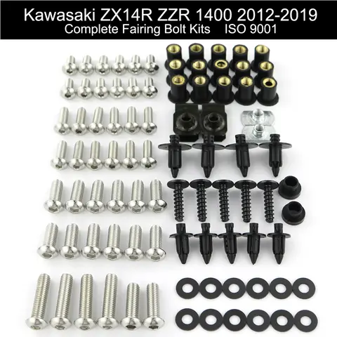 Fit Für Kawasaki ZX14R ZZR 1400 2012-2019 Motorrad Komplette Voll Verkleidung Schrauben Kit Geschwindigkeit Mutter Schrauben Clips Edelstahl stahl